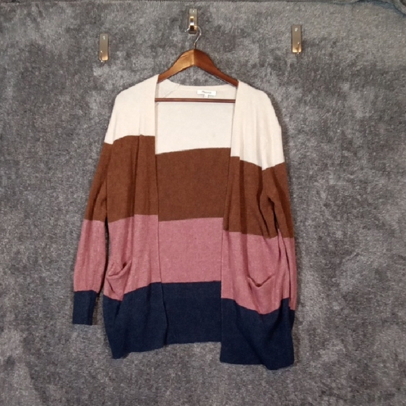 Madewell Kent Striped Cardigan Sweater Coziest Yarn Clorblock Womens Small - Picture 2 of 8